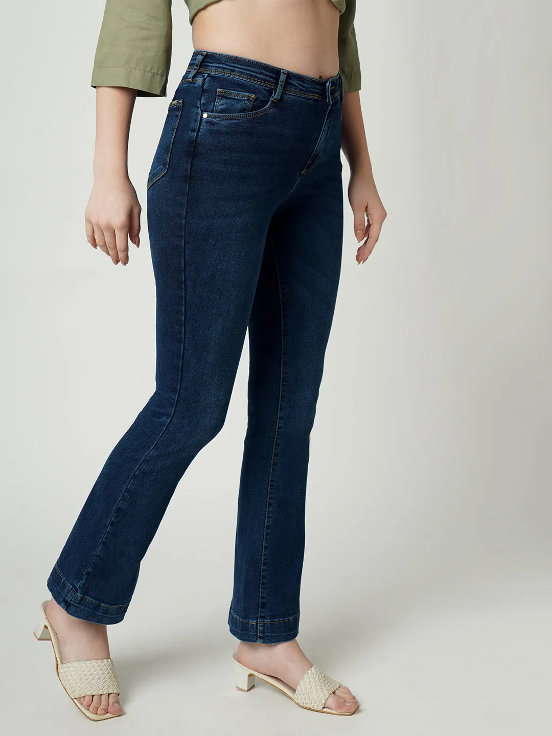 Women High-Rise Mini Flare Jeans